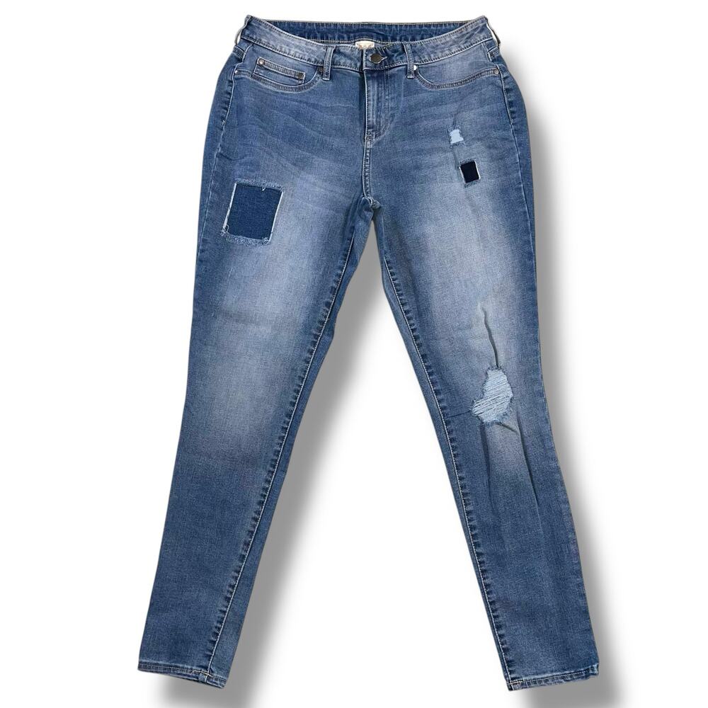 Faded Glory Womens Denim Blue Jean Skinny Jeans Jeggings Distressed Patched Sz 8